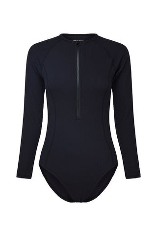 Surfers Long Sleeve Zip Up One Piece - Black Texture