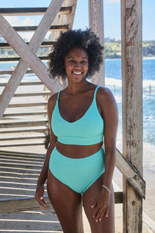 Byron High Waisted Bikini Bottom - Aqua Texture