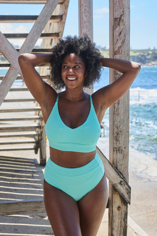 Byron High Waisted Bikini Bottom - Aqua Texture
