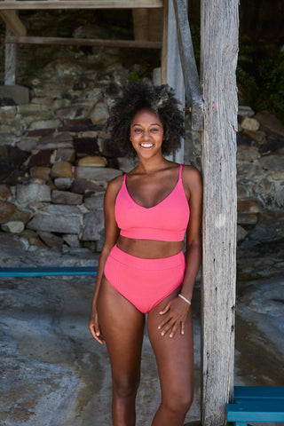 Byron High Waisted Bikini Bottom - Raspberry Texture