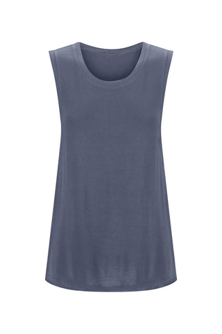 Bamboo Tank with Back Tie - Denim Blue