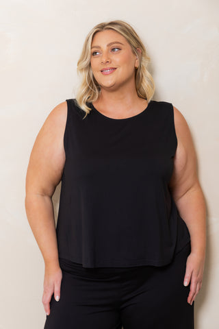 Bamboo Boat Neck Tank - Black - M (10-12)