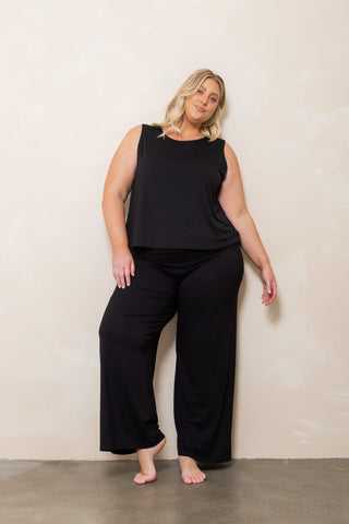 Bamboo Boat Neck Tank - Black - M (10-12)