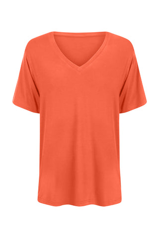 Bamboo V-Neck T-Shirt - Coral