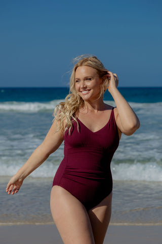 Coolum Core Support One Piece Swim - Dark Cherry Texture