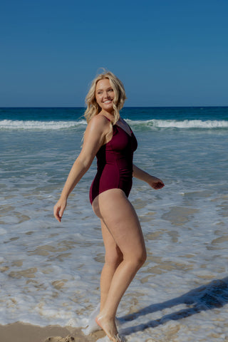 Coolum Core Support One Piece Swim - Dark Cherry Texture