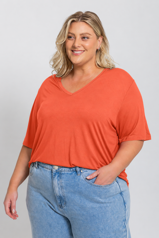 Bamboo V-Neck T-Shirt - Coral