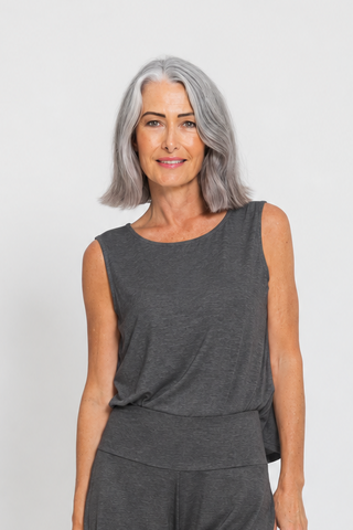 Bamboo Boat Neck Tank - Dark Grey Marle - Active Truth - Image 1