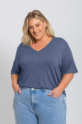 Bamboo V-Neck T-Shirt - Denim Blue
