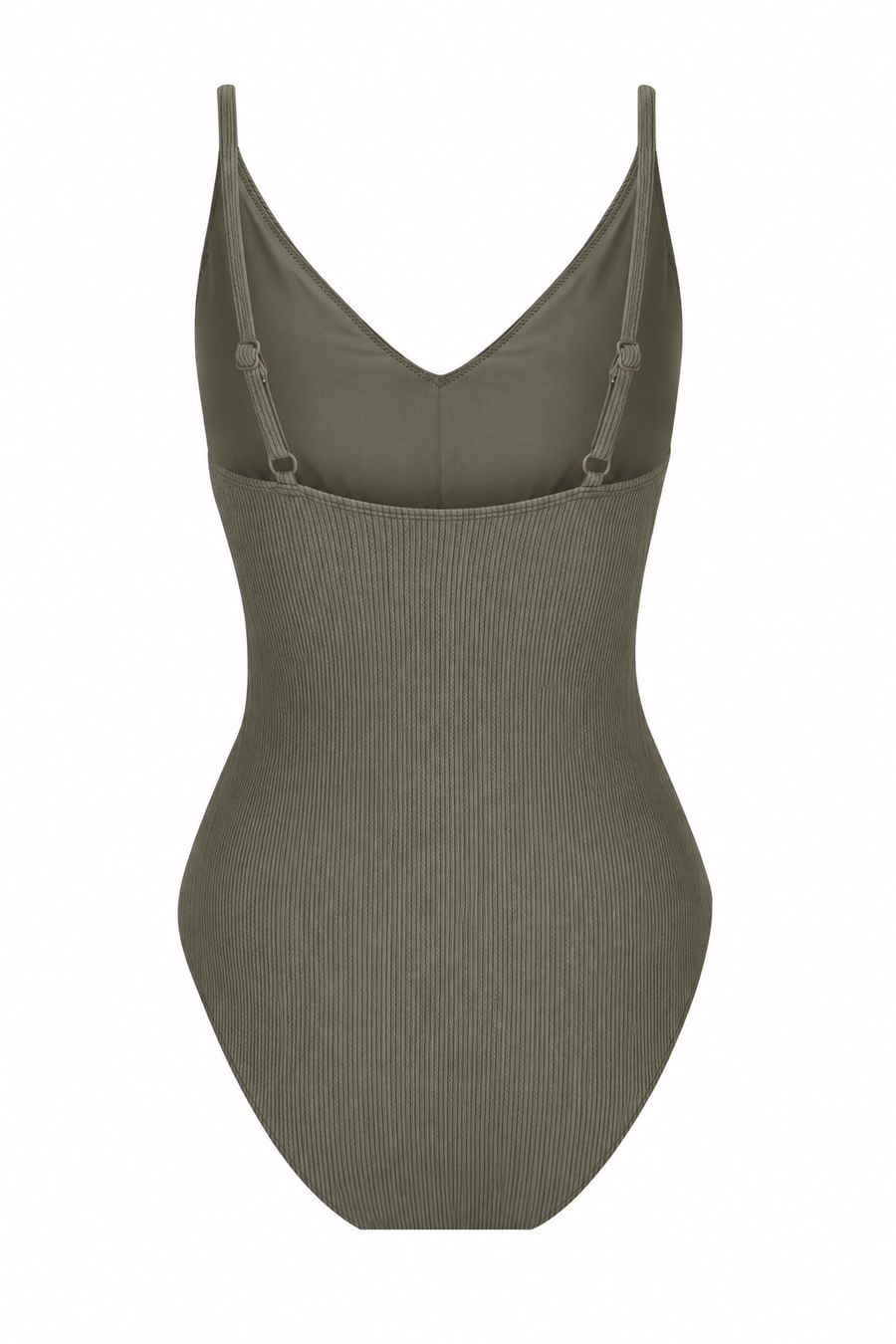 Coolum Core Support One Piece Swim in Khaki Texture, back flat lay showing adjustable straps.
