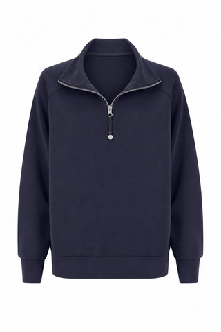 Softluxe Half Zip Jumper in Navy, front flat lay on white background showing the quarter zip.