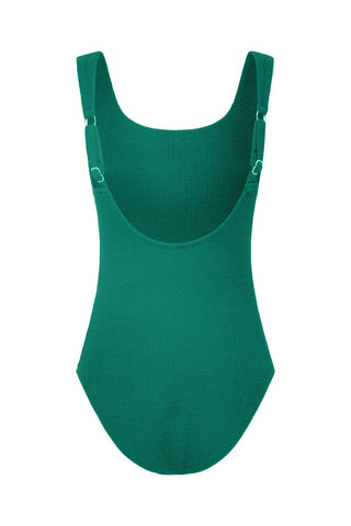 Sorrento Core Support One Piece Swim in Emerald Texture, flat lay back view showing the adjustable straps