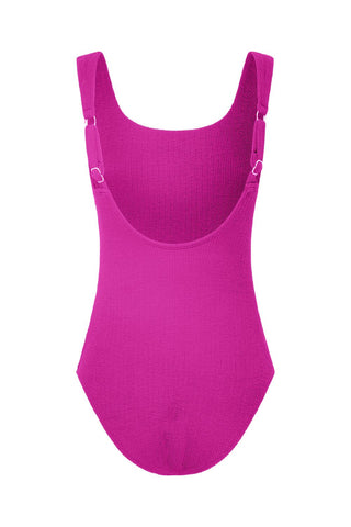 Sorrento Core Support One Piece Swim in Hot Pink Texture, flat lay back view showing the adjustable straps