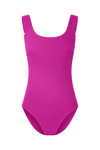 Sorrento Core Support One Piece Swim in Hot Pink Texture, flat lay front view