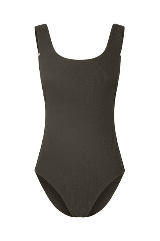 Sorrento Core Support One Piece Swim in Khaki Texture, flat lay front view