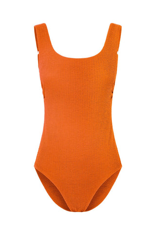 Sorrento Core Support One Piece Swim in Orange Pop Texture, flat lay front view