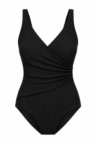 Burleigh Core Support One Piece Swim in Black Texture, flat lay front view