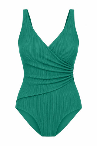 Burleigh Core Support One Piece Swim in Emerald Texture, flat lay front view
