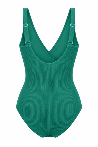 Burleigh Core Support One Piece Swim in Emerald Texture, flat lay back view showing the adjustable straps