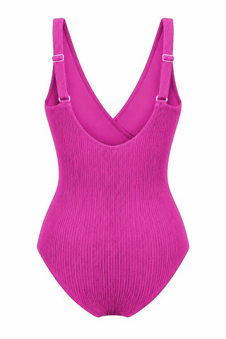 Burleigh Core Support One Piece Swim in Hot Pink Texture, flat lay back view showing the adjustable straps