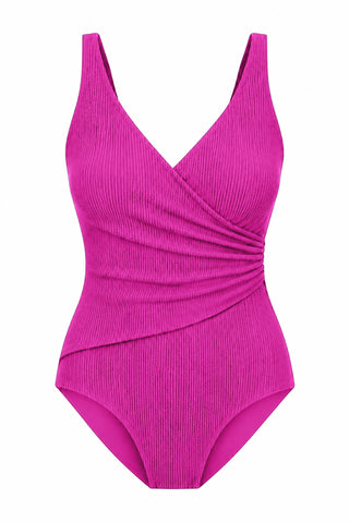 Burleigh Core Support One Piece Swim in Hot Pink Texture, flat lay front view
