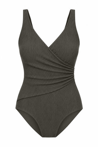 Burleigh Core Support One Piece Swim in Khaki Texture, flat lay front view