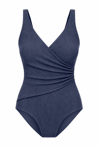 Burleigh Core Support One Piece Swim in Navy Texture, flat lay front view