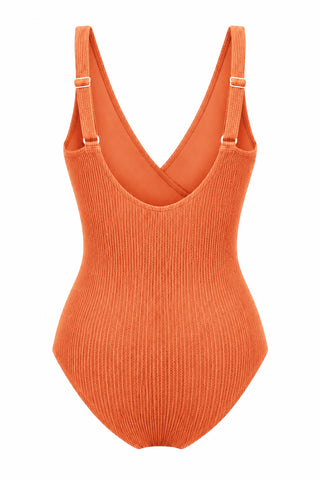 Burleigh Core Support One Piece Swim in Orange Pop Texture, flat lay back view showing the adjustable straps