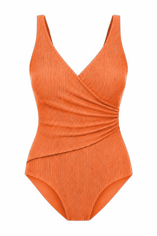 Burleigh Core Support One Piece Swim in Orange Pop Texture, flat lay front view