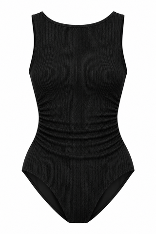 Coogee Core Support One Piece Swim in Black Texture, flat lay front view