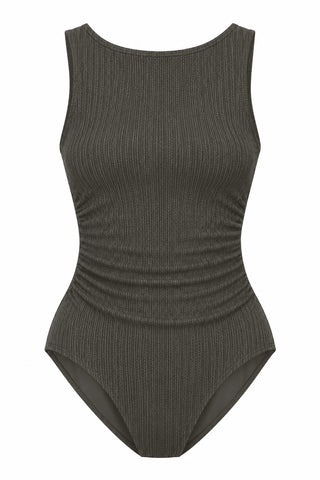 Coogee Core Support One Piece Swim in Khaki Texture, flat lay front view