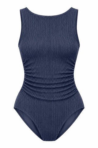 Coogee Core Support One Piece Swim in Navy Texture, flat lay front view