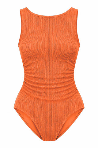 Coogee Core Support One Piece Swim in Orange Pop Texture, flat lay front view
