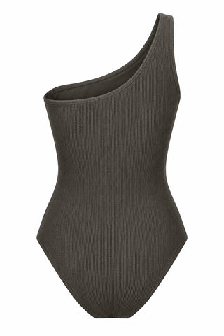 Esperance Core Support One Piece Swim in Khaki Texture, flat lay back view
