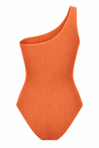 Esperance Core Support One Piece Swim in Orange Pop Texture, flat lay back view