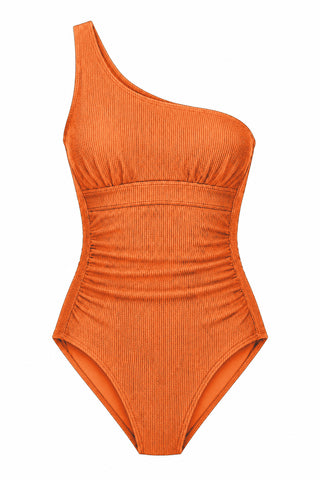 Esperance Core Support One Piece Swim in Orange Pop Texture, flat lay front view