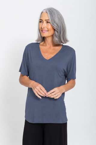 Bamboo V-Neck T-Shirt - Denim Blue