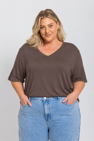 Bamboo V-Neck T-Shirt - Mocha