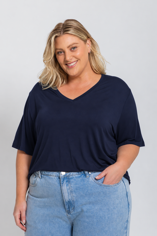 Bamboo V-Neck T-Shirt - Navy