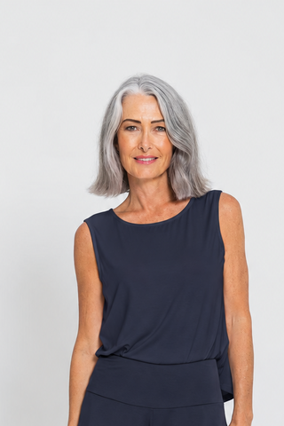 Bamboo Boat Neck Tank - Navy