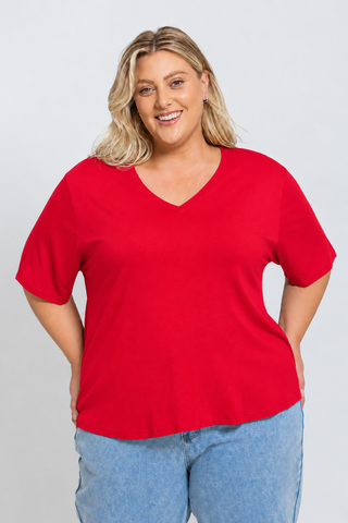 Bamboo V-Neck T-Shirt - Red