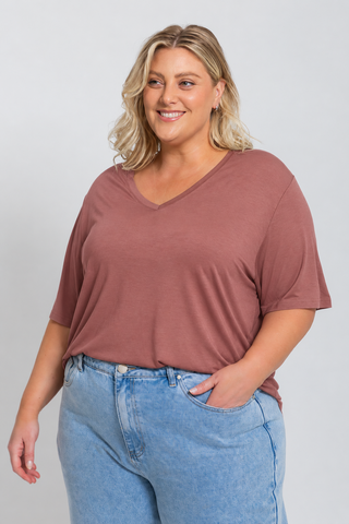 Bamboo V-Neck T-Shirt - Rosewood