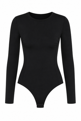 Sculpt Crew Neck Bodysuit in black, detail of the long sleeve fit