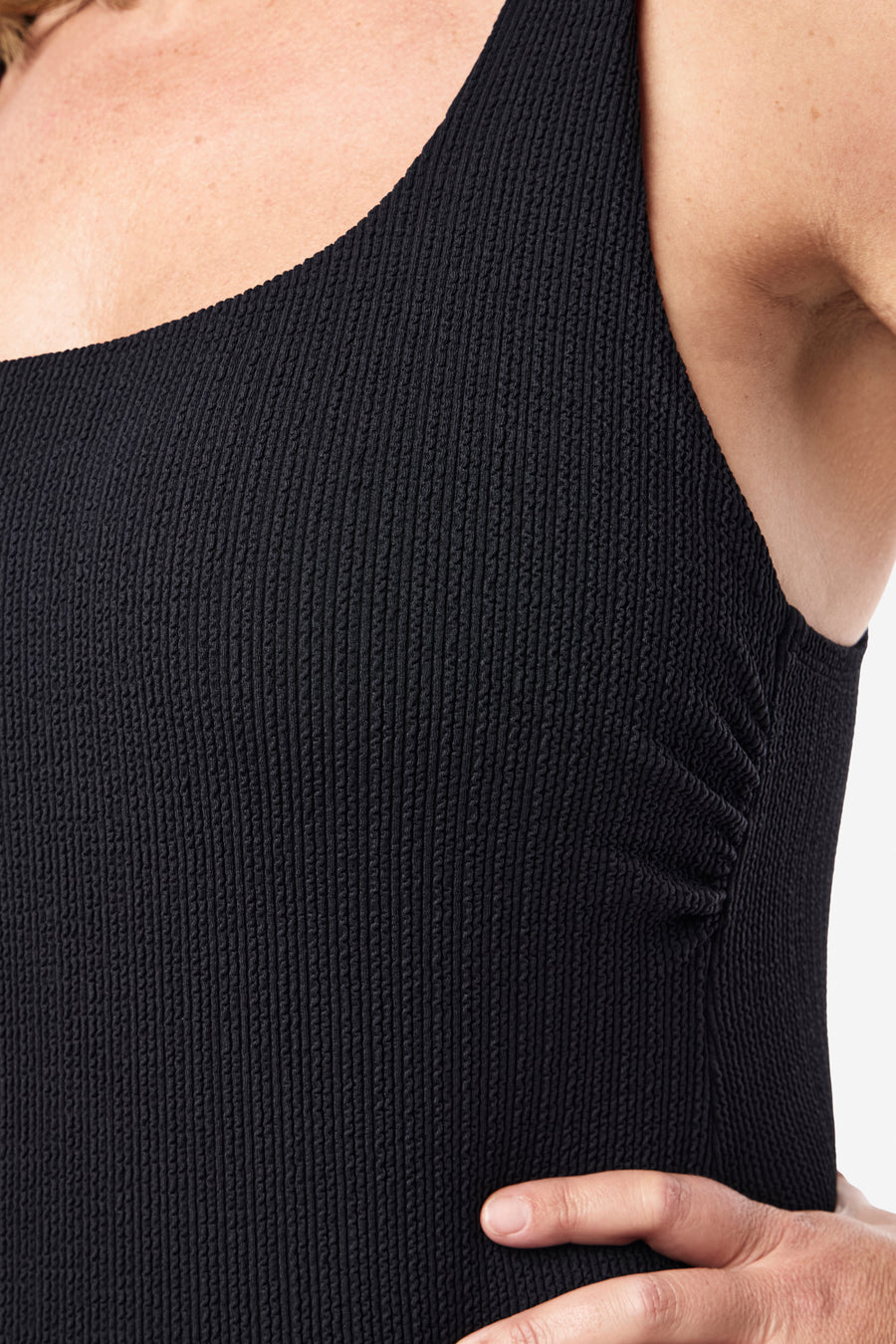 Power mesh and side ruching