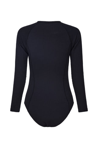 Surfers Long Sleeve Zip Up One Piece - Black Texture