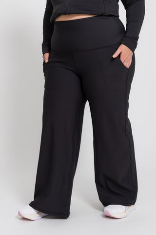 Thermal Wide Leg Pant with Pockets - Black - Active Truth - Image 1