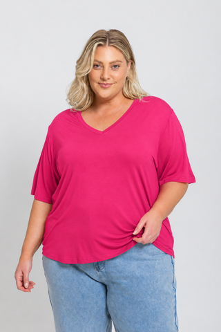 Bamboo V-Neck T-Shirt - Raspberry