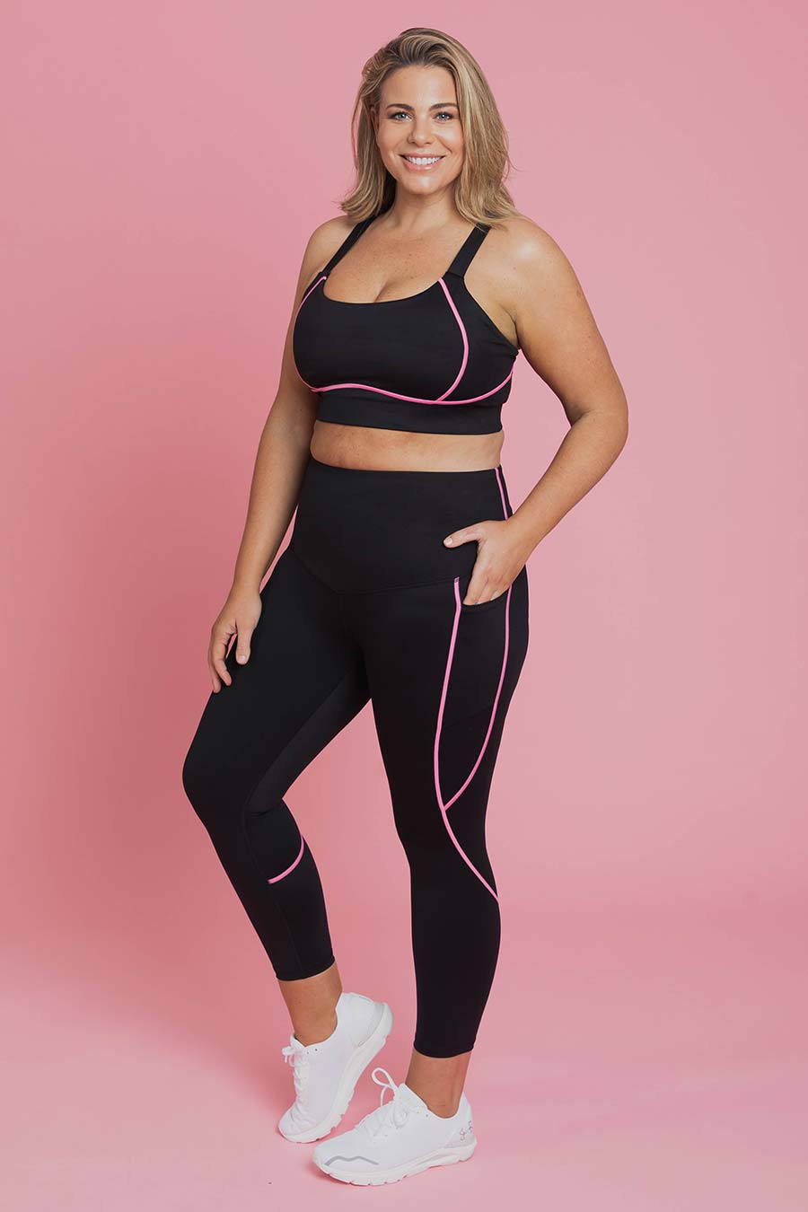 Active Pocket 7/8 Length Tight - Black/Pink