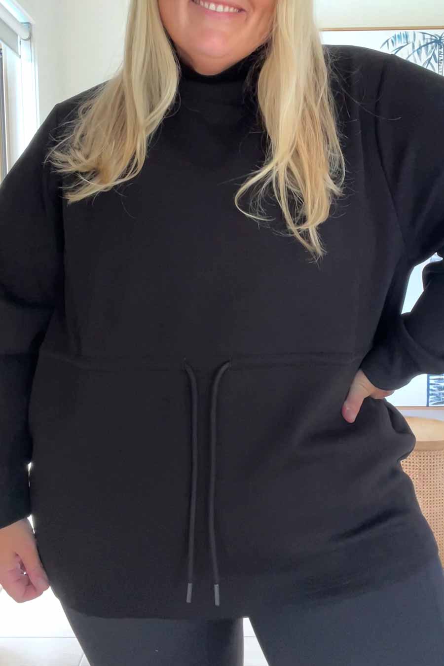 Adjustable High Neck Sweater - Black