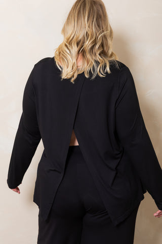 Bamboo Long Sleeve with Back Tie - Black